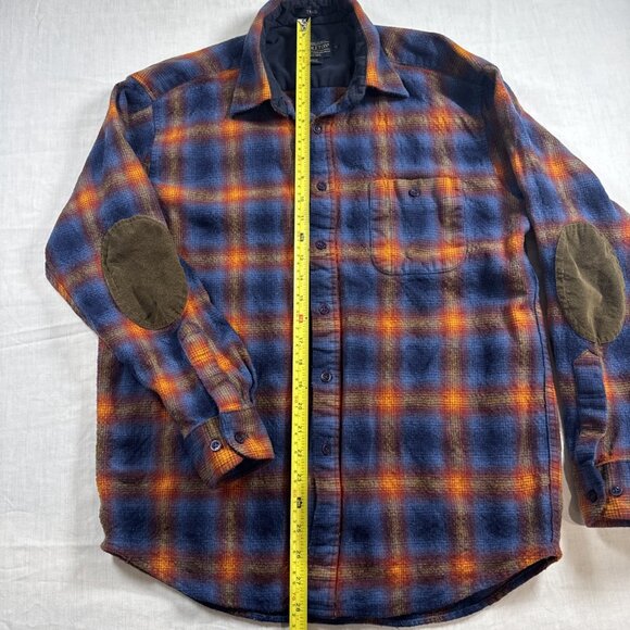 Mens Pendleton Blue Orange Shadow Plaid Trail Shirt Elbow Patch Pad Size Large - Picture 8 of 16